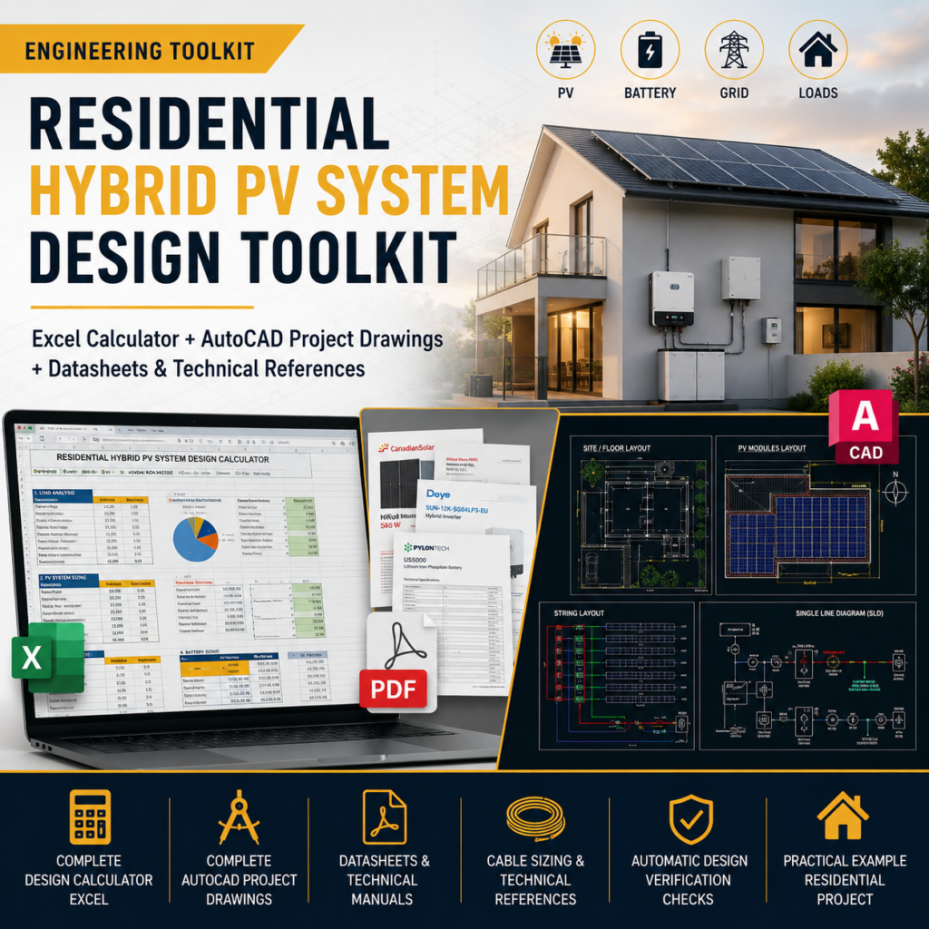 Residential Hybrid PV System Design Toolkit: Excel Design Calculator + Single Line Diagram